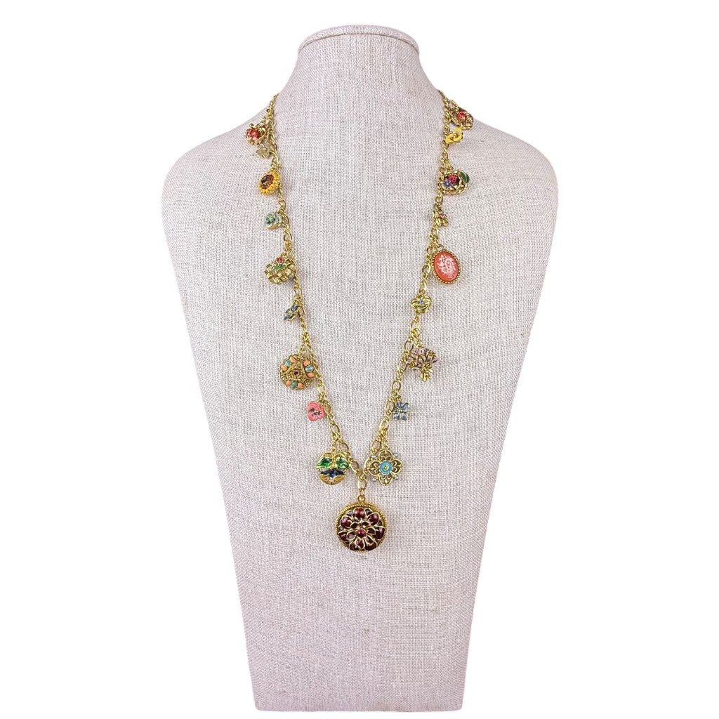 Joan Rivers Gold Tone Victorian Style Locket Flower Charm Necklace 30 Inches Lon